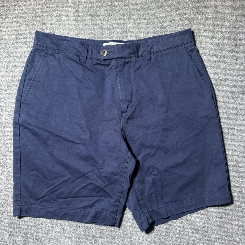 Criquet Chino Shorts Men 34 Navy Blue Anytime Flat Front Cotton Preppy Golf 8"